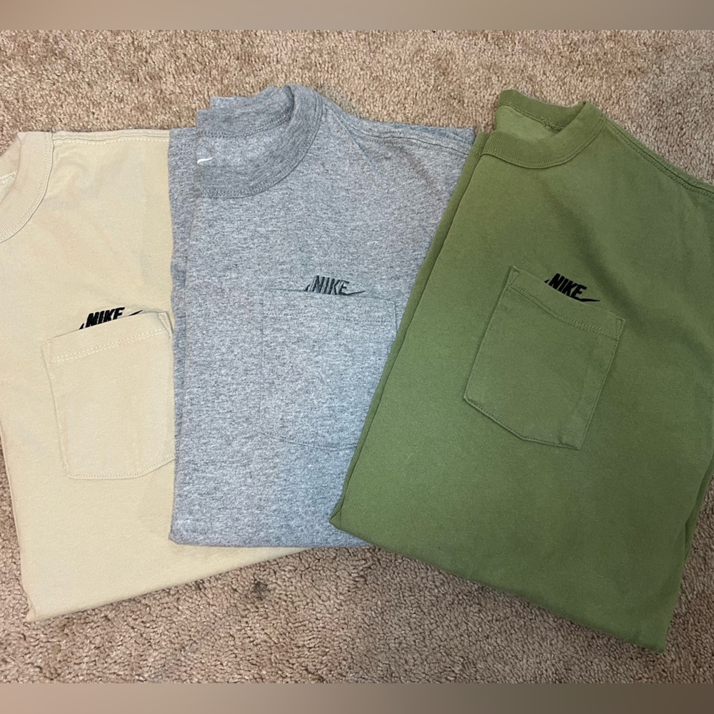 Nike Short Sleeve Pocket Tees - Olive Green, Heather Gray, Cream